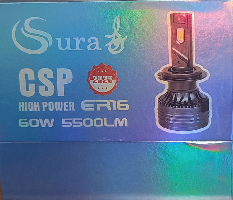 هدلایت SURA ER16 60 وات 5500 لومن سفید یخی | پایه H1 H4 H7 | همراه با یک جفت سکن رایگان