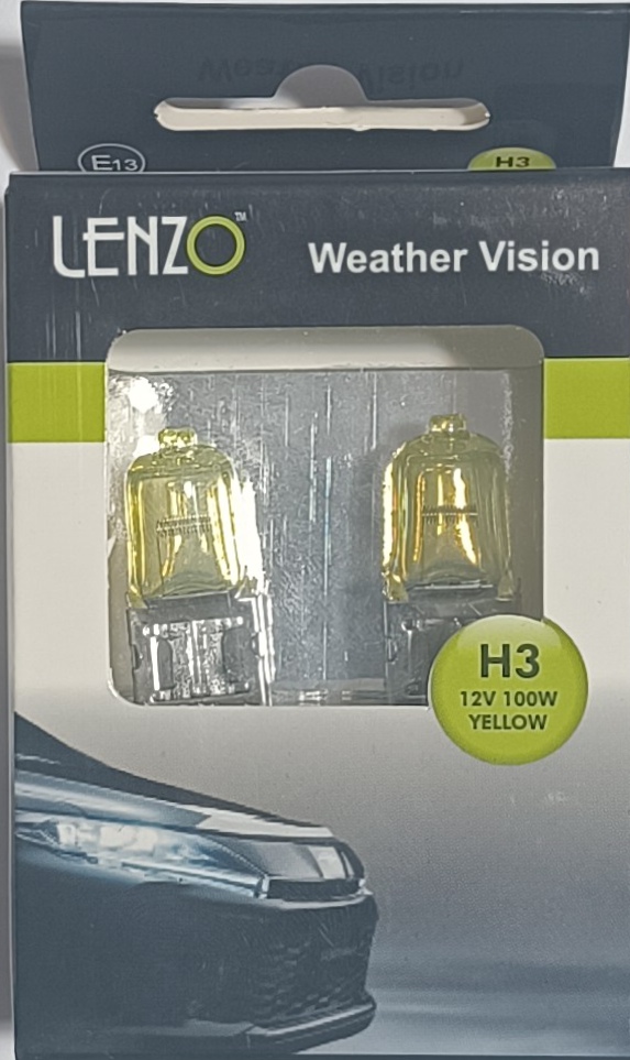 تصویر لامپ هالوژنی 100واتی رنگی لنزو - H3 / زرد lenzo lamp