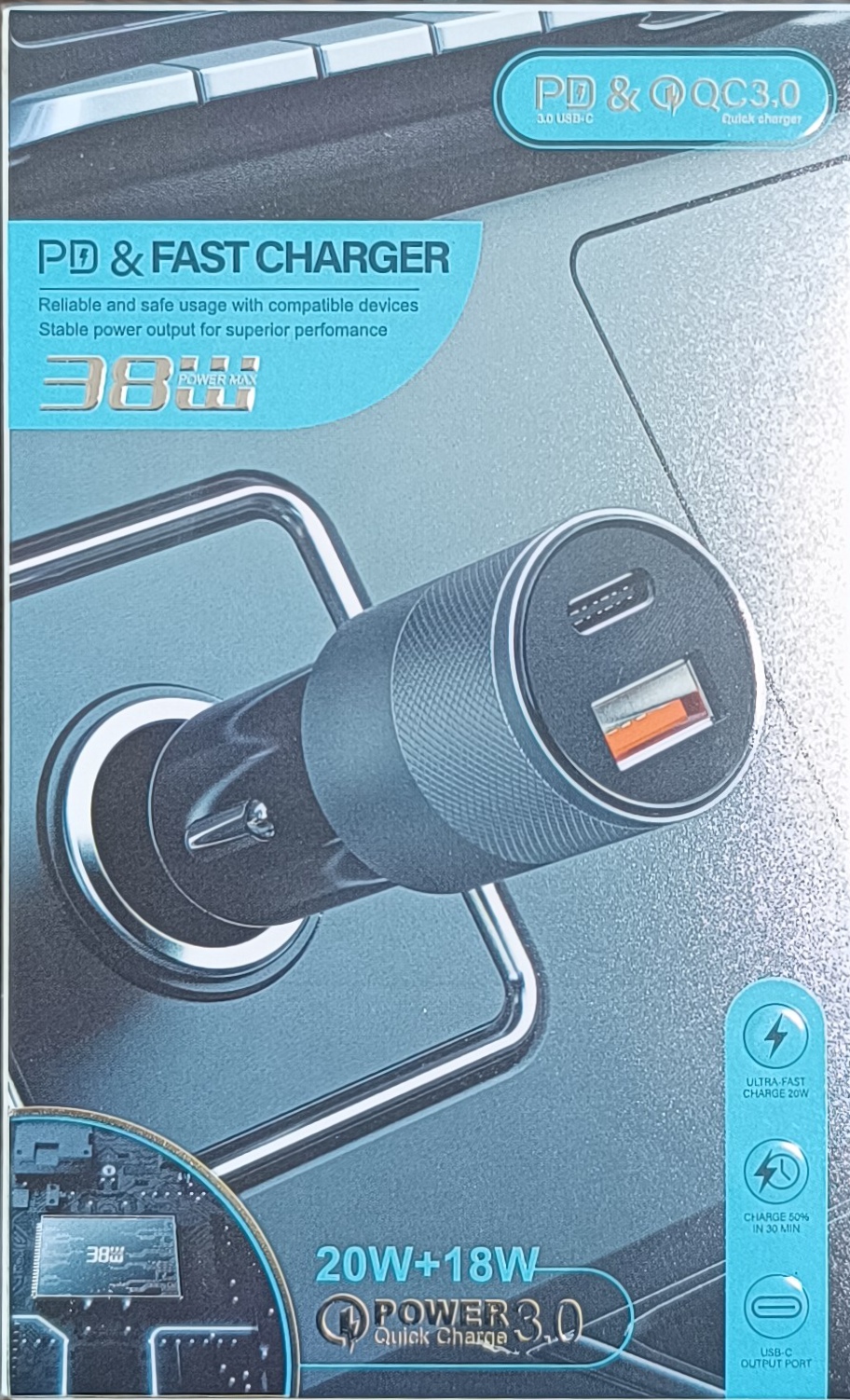 شارژر فندکی دوکاره خودرو (فست شارژ) مدل QC3.0- اورجینال- جنس بدنه فلزی