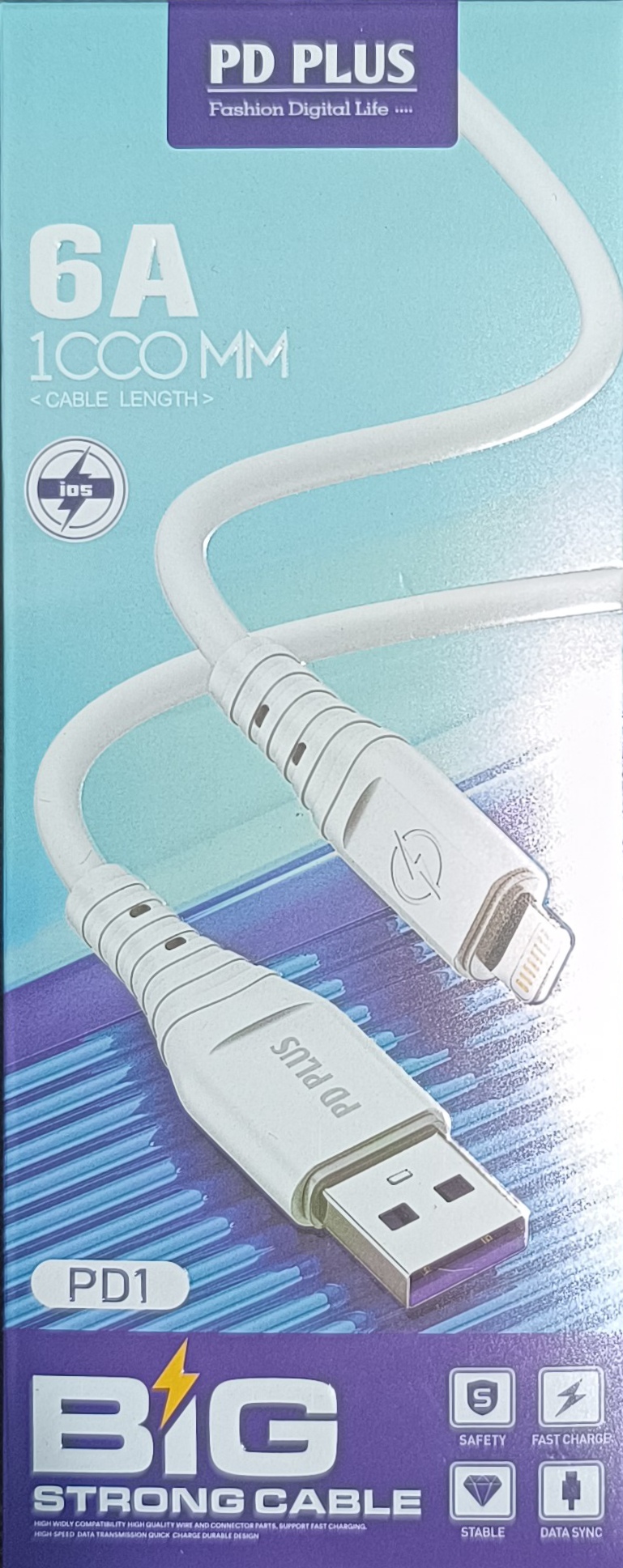 کابل گوشی موبایل آیفون سیلیکونی 6 آمپر- برند PD PLUS اورجینال